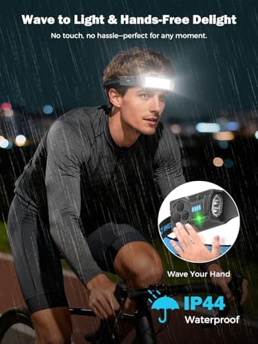 Smiling Shark Headlamps, Super Bright LED Head Lamp Rechargeable Adjustable Spotlight & 6 Floodlight with Motion Sensor 6 Mode 2400mAh HeadTorch for Emergency Camping Hiking Fishing Running — view 4