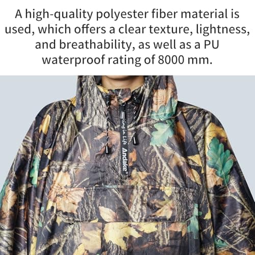 Andake Rain Poncho Waterproof Adult, Lightweight Reusable Raincoat Women Men Unisex with Hood for Hiking, Camping, Outdoor Activities (Tree camo) — view 4