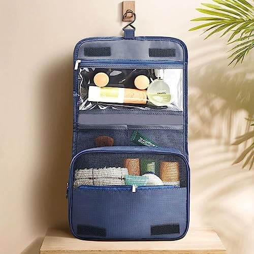 Travel Toiletry Bag, Hanging Toiletries Wash Bag Makeup Cosmetic Organizer Bags for Women Girls Kids Waterproof Foldable (Navy Blue) — view 2