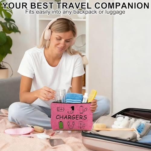 KDRNXVAL Travel Cable Organizer Bag, Electronics Charger Storage Pouch, Portable All-in-One Gadget Organizer for Backpack, for Women and Men, Perfect for Travel Use (Pink) — view 5