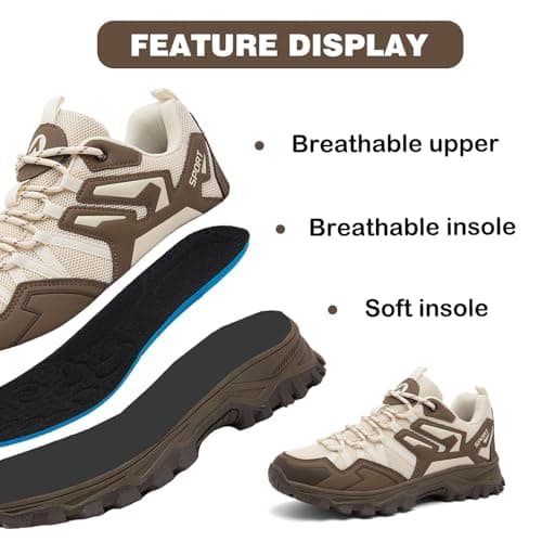 Mufanton Hiking Boots Mens Walking Boots Non-Slip Outdoor Mountain Trekking Shoes Lightweight Travelling Backpacking Camping Footwear Sneaker,Beige Brown,EU46 — view 4