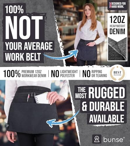 Bunse 4 Pocket Market Trader Money Belt | Denim Trader Belt | Money Apron | Traders Adjustable Waist Strap Anti-Theft Wallet Apron Pouch for Restaurants Festivals Fetes & Sports Clubs (Black, Qty 1) — view 2