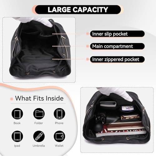 Miss Lulu Women's Backpack, PU Leather Drawstring Rucksack for Work School — view 5