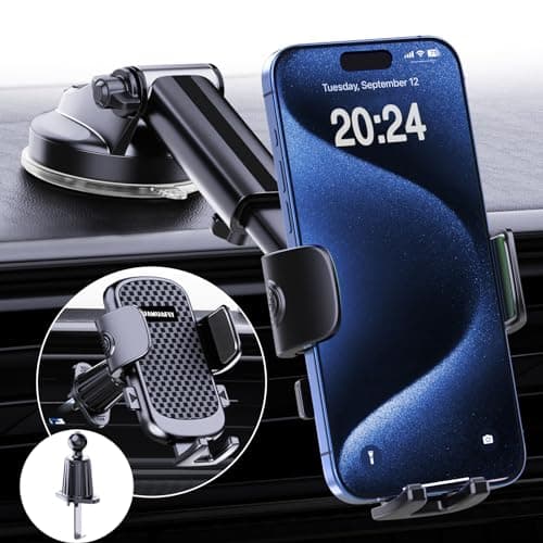 [Ultra-Stable] Car Phone Holder [2026 Upgraded Suction & Clip] Mobile Phone Mount for Dashboard Windscreen Vent, Cell Stand Base Truck Van Cradle for iPhone 17 Pro Max 16 15 14 13 SE Mini Samsung S26