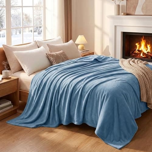 Aisbo Blue Throws Blanket for Sofas - Bed Throw King Size Fluffy Sky Blue Blanket Fleece, Warm Soft Flannel Blanket for Couch, 200x240cm — view 4