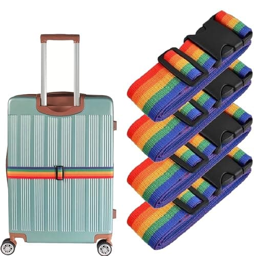 4 Pack Heavy Duty Luggage Straps – Adjustable Suitcase Packing Belts with Quick Release Buckle – Durable Travel Bag Straps for Holiday, Airport & Backpacks – Rainbow Colour