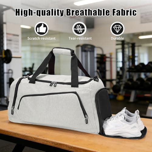 OLQI Gym Bag with Shoe Compartment & Wet Pockets for Men/Women,Sports Duffle Bags for Workout/Fitness/Travel (Beige, 20"x11"x11") — view 5
