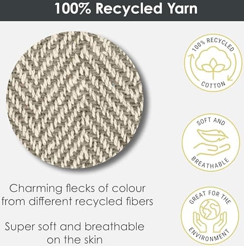 Emma Barclay Herringbone - Recycled Cotton Patterned Chair Sofa Setee Bed Throw Over Blanket in Natural - 50x60 (127x152cm) — view 4
