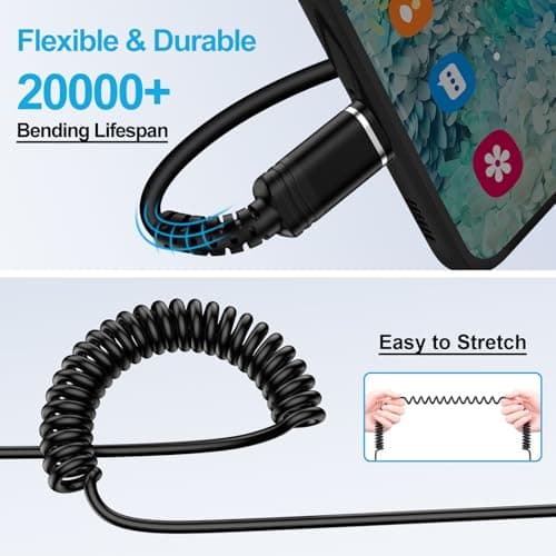Coiled USB C Cable Short [0.3-1m] for Car, Charger Cable Type C Fast Charging Retractable Phone Charger Android Auto Cable for Samsung Galaxy A57 A17 A16 A56 A26 A36 A55 S26 S25 S24 S23 S22 S21 S20 FE — view 5