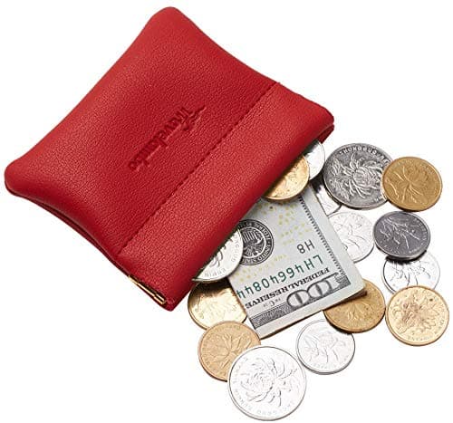 Travelambo Leather Squeeze Coin Purse Pouch Change Holder for Men & Women 2 pcs Set (Red Classic) — view 2