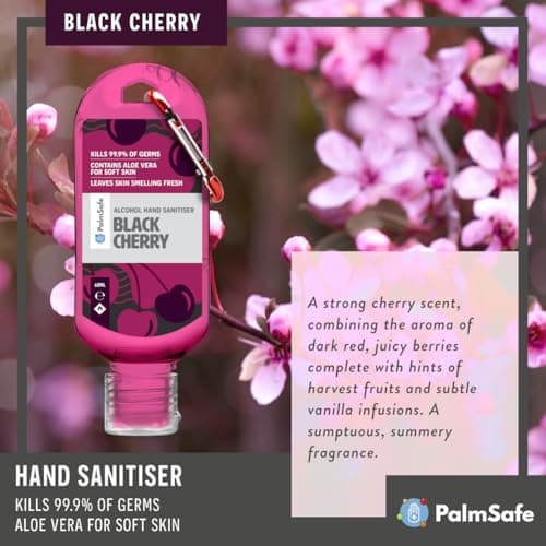 Palm Safe Black Cherry 3 Pack 60ml Anti Bacterial Premium Hand Sanitiser Travel Size Refillable Clip Bottle Quick Drying Non Sticky Extra Moisturising Kills 99.9% of Viruses and Bacteria — view 5