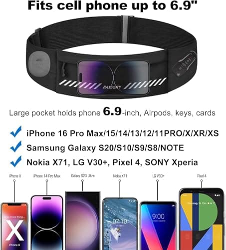 Running Belt Waist Pack Phone Holder Runner Belt Fanny Pack Lightweight Running Pouch for Women Men for iPhone 15 14 13 12 Pro Max, Sweat Resistant Workout Pouch for Running Jogging up to 7.0" — view 3