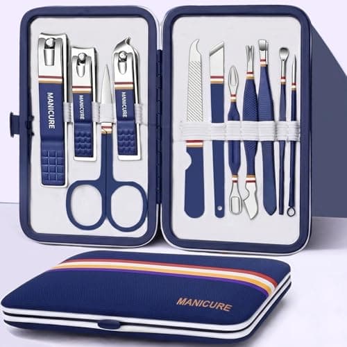 Rich Bunny Professional Nail Clippers Set, 11PCS Stainless Steel Manicure Set with Compact Travel Case - Nail Care Tools for Men & Women, Pedicure & Grooming Nail Kit for Home or Travel (Royal Blue)