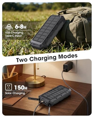 Solar Power Bank 20000mAh Built-in 3 Cables, Wireless Portable Charger 20W Fast Charging Battery Pack with USB C, Flashlight, Solar Charger for iPhone 17 16 Pad Galaxy Tablet Camping Travel (Black) — view 5