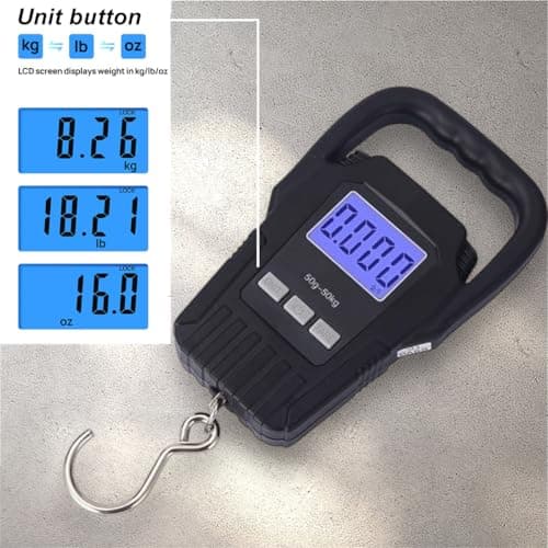 Digital Hanging Scale with LCD Display, 50kg/110lb Capacity, Backlit Screen, Luggage Scale/Fish Scale (2 x AAA Batteries Excluded) — view 3
