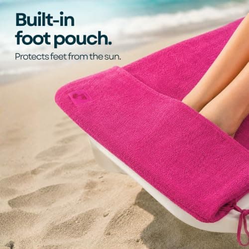 ITSA Terry Towelling Beach Towel with Pockets & Handles | 100% Cotton Foldable Sun Lounger Cover | Carry Bag | Secure Storage Beach Towel (Coral Pink) — view 5