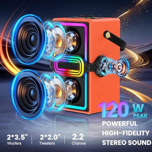 Bluetooth Speaker, 120W Peak Power Portable Speakers Wireless (Orange) — view 2