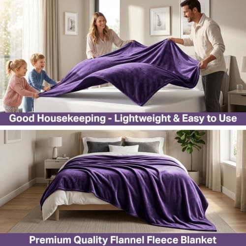 Oxford Homeware Fleece Blanket Sofa Throw Cuddly Reversible Soft Throws for Bed, Couch, Settee, Travel Lightweight and Breathable Blanket fit All Season (Purple, Twin/Double) — view 4