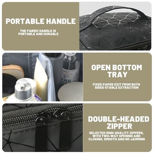 Eulihent Nail Varnish Storage, Double Layer Nail Bag Organiser Waterproof PU Cosmetic Bag with Adjustable Dividers for 30 Bottles Lipstick, Manicure Tools Storage (Black) — view 3