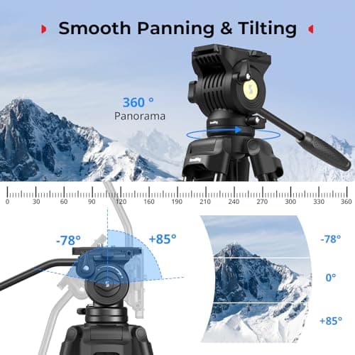 SMALLRIG 73''/186cm Heavy Duty Aluminum Alloy Video Tripod, Max Load 8kg (18lbs), Fluid Head with +85° to -78 Tilt Range, Compact Travel Tripod Weight 3.1kg(6.8lbs), Folded Height 88cm, AD-14-5440 — view 5