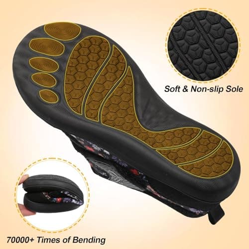 JIASUQI Slippers for Women Wide Diabetic Shoes Adjustable Arthritis Edema House Shoes Indoor Outdoor Breathable Slippers(BlackFlower 38,Size 5) — view 4