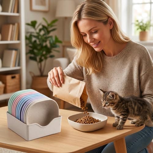 Cat Bowls 10 Pcs with Storage Base, 1 Set Shallow Cat Bowl,Shallow Cat Dishes for Multi-Cat Households, Whisker Friendly Pet Bowls for Kittens and Travel Feeding, Space Saving Cat Feeding Bowls — view 4