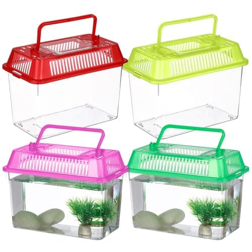UKCOCO 4 pack Portable Fish Tank Handheld Plastic Aquarium with Handle Transparent Turtle Box Small Fish Tank for Goldfish Turtle Hamster Breeding Case Pet Transport and Feeding