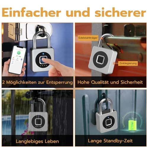 Anweller Padlock, Fingerprint & App Unlock, Silber, Weatherproof for Door, Locker, Cellar — view 4