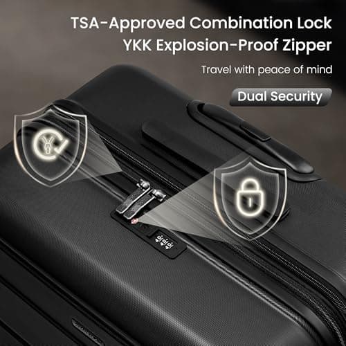 SHOWKOO Luggage Set 3 Piece Hardshell PC Expandable Suitcase, Black — view 4