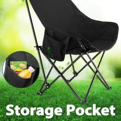 WY8 Folding Camping Chair Lightweight and Portable with Storage Bag, Heavy-Duty Steel Frame, Breathable Oxford Fabric, Ergonomic High Back Support, Compact for Hiking, Lawn, Picnic, Fishing (Black) — view 6