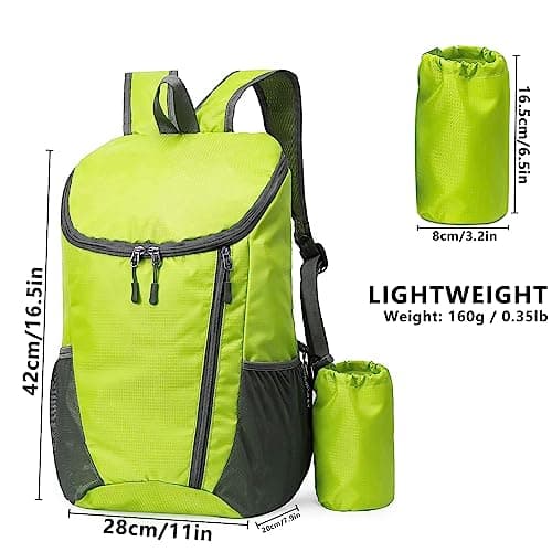 Yoolly Lightweight Foldable Backpack, Small Hiking Rucksack, Waterproof Packable Backpack for Men Women Kids, Durable Rucksack for Outdoor Sport Travelling Hiking Camping Biking Walking (Green) — view 2