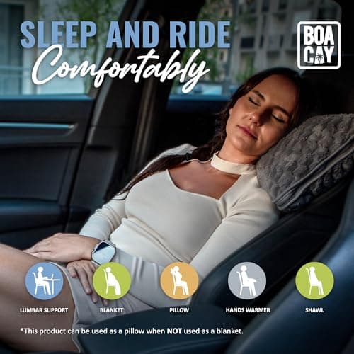 BOACAY Packable Travel Blanket for Aeroplane, Car - Compact Office Blanket - Portable Pillow for Adults, Children with Case, Luggage Sleeve, Backpack Clip — view 6