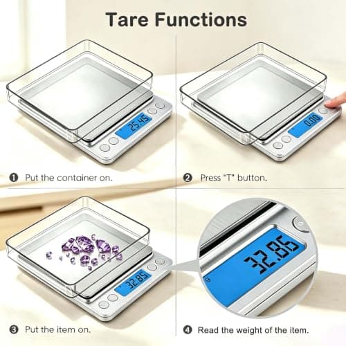 Criacr Digital Pocket Scales, 500g High-precision Kitchen Food Scales, Stainless Steel Jewelry Scales with Two Trays, Back-Lit LCD Display, 0.01g Precision, Tare and PCS Features, Batteries Included — view 5
