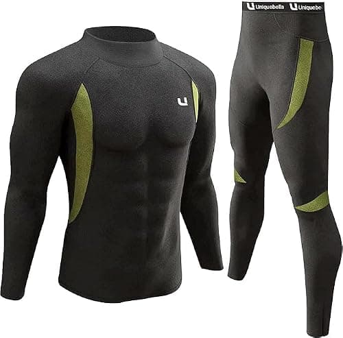 UNIQUEBELLA Mens Thermal Underwear Set Long Sleeve Turtleneck Tops Long Johns Thermal Base Layer Bottom Fleece Lined Quick Drying