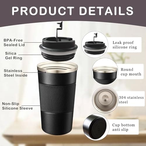 Senshuomy Travel Mug, Insulated Coffee Cup with Leakproof Lid(Black/510ml) — view 4