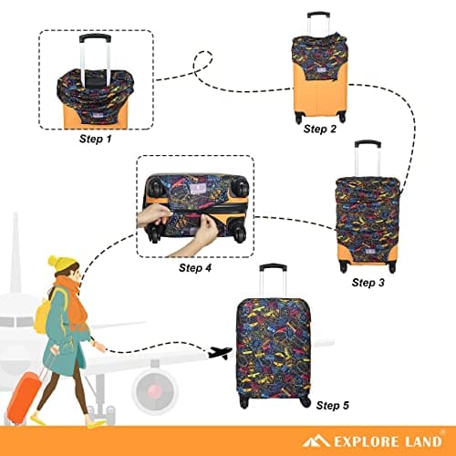 Explore Land Travel Luggage Cover Washable Suitcase Protector - Fits 18-22 Inch Luggage, Stamp S — view 5