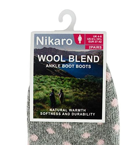 Women's Thermal Socks 2 Pack Thick Warm Boot Socks with Soft Cushioned Knit Cosy Winter Ankle Socks in Polka Dot & Plain Design (Blue) — view 2