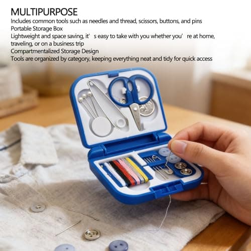 Haofy Portable Sewing Kit, Complete Repair Set with Organized Compartment Case Compact Travel Essentials for Home Hotel Emergency Fixes Includes Needles Threads Scissors Buttons Pins (Blue) — view 2