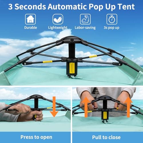 Pop Up Beach Tent, 1-3 Person Automatic Large UV 50+ Shelter Tent 2 Doors — view 2