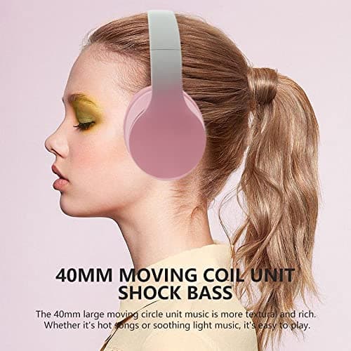 Usoun Bluetooth Headphones Over-Ear,Kids Wireless Bluetooth Headphones with Mic,Foldable Wireless/Wired Stereo Headset,TF Card,Kids Headphones for Boys Girls Travel School Cellphone Tablet PC (Pink) — view 4