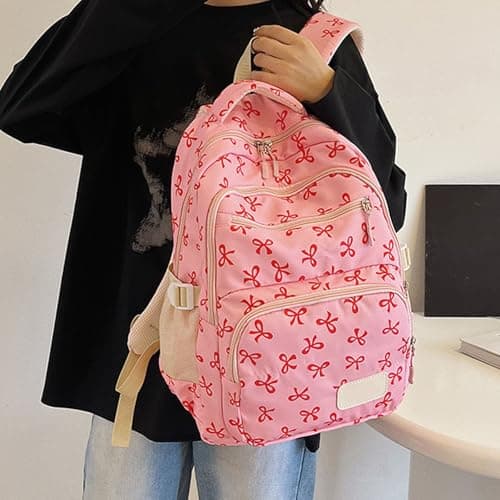 Pink Boys Girls School Bag 3Pcs Set Kids Backpack Cute Bow School Bags Large Capacity Schoolbag with Crossbody Bag Handbag Nylon Aesthetic Rucksacks for Teenagers College Primary Secondary Age 6-18 — view 6