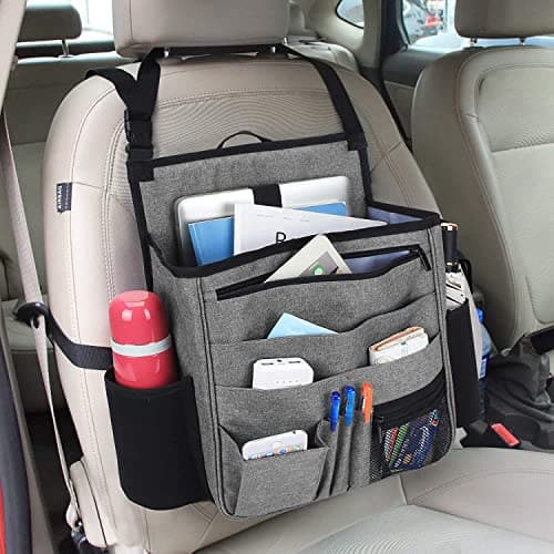 Luxja Front Car Seat Organiser, Car Seat Storage Bag, Grey — view 2