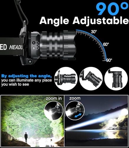 Sogdeco Head Torch Rechargeable 8 Light Modes 50000LM Super Bright Led Headtorch with Red Warning Light,Sensor Control,Head Torch Waterproof IPX6 for Camping Running Fishing Hiking (Orange) — view 6