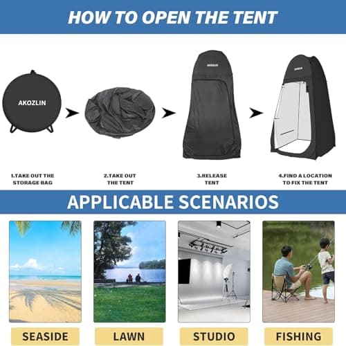 AKOZLIN Pop Up Shower Tent Instant Privacy Dressing Changing Tent Outdoor Camping Shower Toilet with Window & Carry Bag for Portable Toilet & Bathroom Silver Coated UV Protection, 39"Lx39"Wx74"H — view 5