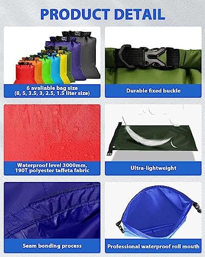 MOXTOYU Dry Bags Waterproof Set 8 Pack, 13L-1.5L Organizer Storage Bags for Camping Outdoor Hiking Fishing Cycling Dry Sack — view 3