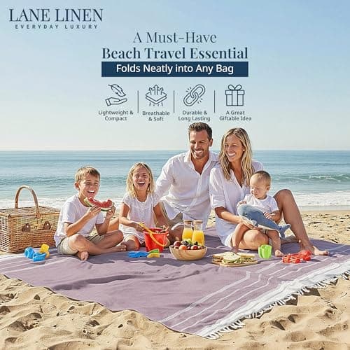LANE LINEN Extra Large Turkish Cotton Beach Towel Blanket – Jumbo Sand-Free Quick Dry Travel Blanket – Oversized 208x208 cm Towel for Camping, Beach & Picnic - Regal Orchid — view 4