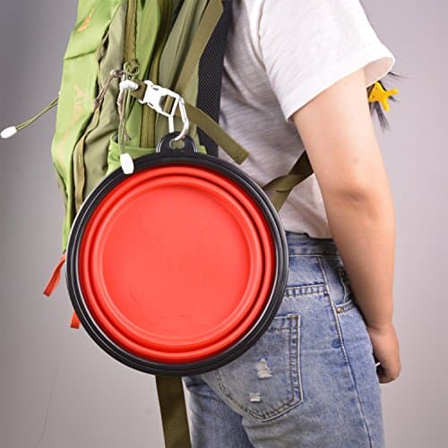 Extra Large Collapsible Dog Bowl, 3L XL Travel Dog Bowl, Foldable Travel Water Dish, 102oz X-Large Portable Collapsable Traveling Bowls with Carabiner for Dogs Walking, Hiking (Red) — view 4