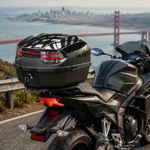 GreenWhim Universal Motorcycle Tail Box with Lock, Waterproof ABS Top Case — view 2