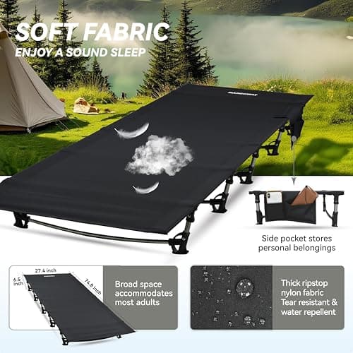 MARCHWAY Ultralight Folding Tent Camping Cot Bed, Portable Compact for Outdoor Travel, Base Camp, Hiking, Mountaineering, Lightweight Backpacking (Black) — view 3