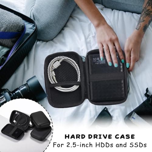 DreamAug Multi-Functional EVA Tech Storage Case—Shockproof Portable Case for Hard Drives/Power Banks/Cables, Essential Portable Travel Storage Bag for Charging Electronics (Pure Black) — view 3
